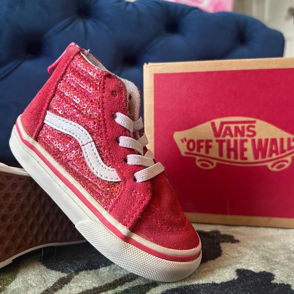 VANS SK8-Hi Micro Pink Sequins Back Zipper Toddler Baby Girls Sneakers Sz 6 EUC
